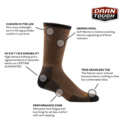 Darn Tough Men's John Henry Boot Sock Cushion (Style 2001) Merino Wool, Gravel (X-Large 12.5-14.5) - 6 Pack