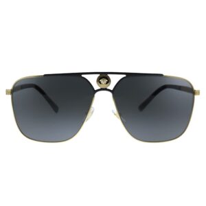 Versace VE 2238 143687 Gold/Matte Black Metal Rectangle Sunglasses Grey Lens