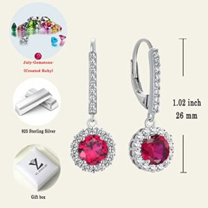 YL Women's Dangle Drop Earrings Sterling Silver Round Halo Solitaire Leverback Earrings Created Ruby Jewelry Gifts