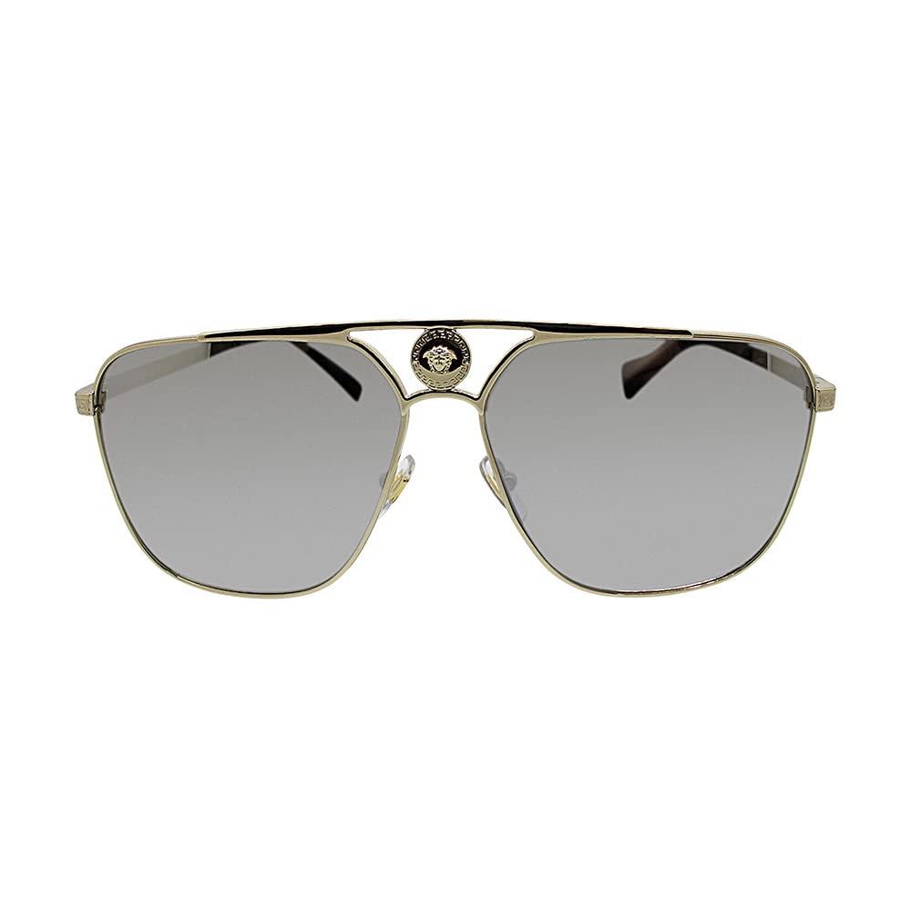 Versace VE 2238 12526G Pale Gold Metal Rectangle Sunglasses Silver Mirror Lens