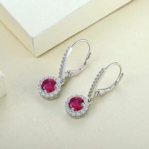 YL Women's Dangle Drop Earrings Sterling Silver Round Halo Solitaire Leverback Earrings Created Ruby Jewelry Gifts