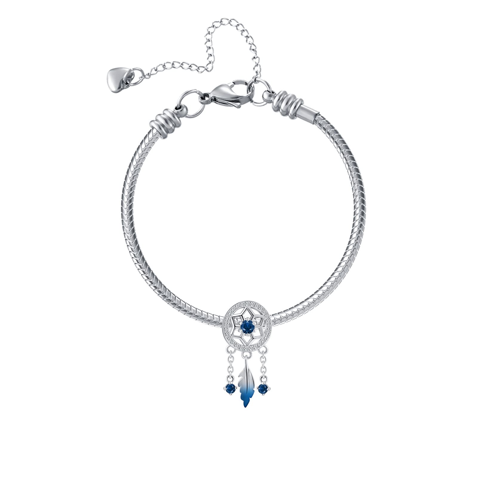 QeenseKc Blue Spiritual Dream Catcher Charm Three Feathers Bead for Pandora Bracelet