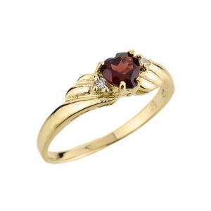 certified 10k yellow gold ladies diamond and heart-shaped garnet ring (size 10)