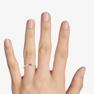 Jewelrygift Plated Stacking Band Ring Created-Pink-Sapphire Gtone Daliy Wear, Party Wear, Ofice Wear Beautiful Engagement Wedding Jewelry for Men and Women Ring : 5.5