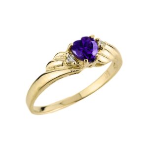 certified 10k yellow gold ladies diamond and heart-shaped amethyst ring (size 11)