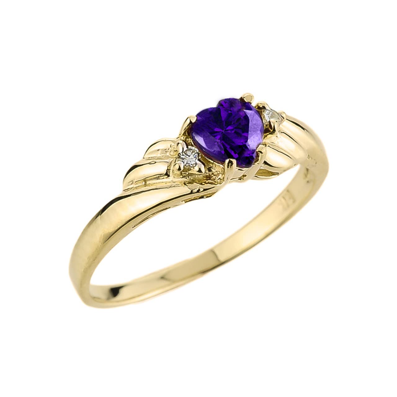 Certified 10k Yellow Gold Ladies Diamond and Heart-Shaped Amethyst Ring (Size 11)