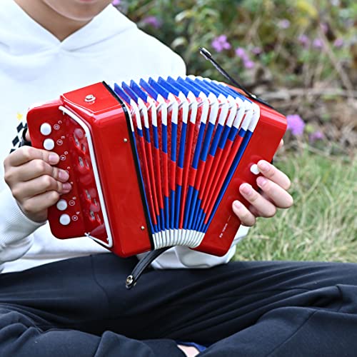 Mini Accordion 10 keys Button Kids Accordian,Musical Instrument,Accordions for Beginners (Red)