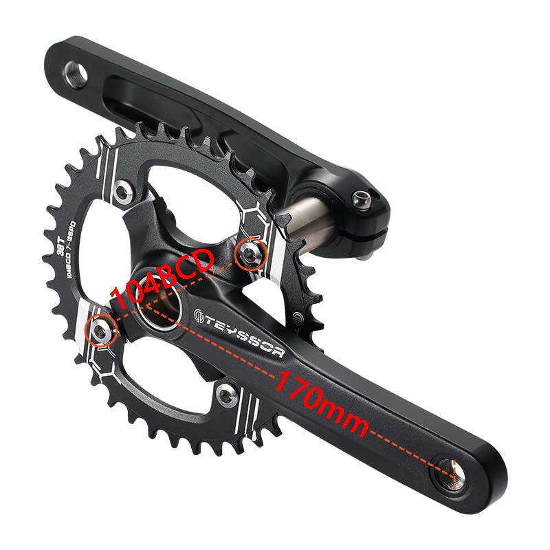 Teyssor Mountain Bike 170mm Crankset 104 BCD 32T 34T 36T 38T Set Round Chainring with Bottom Bracket and Chainring Bolts Compatible with Shimano, FSA, Gaint