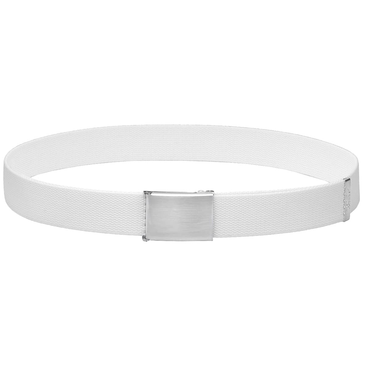 Falari Canvas Web Belt Fully Adjustable Cut to Fit Golf Belt Flip Top Silver Buckle - White