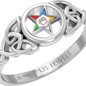 US Jewels Masonic Ladies 925 Sterling Silver 9mm Eastern Star Ring, Size 7.5