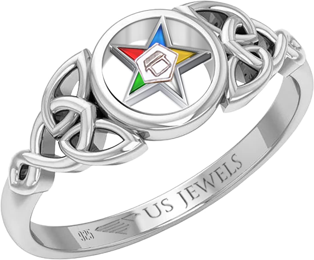 US Jewels Masonic Ladies 925 Sterling Silver 9mm Eastern Star Ring, Size 7.5