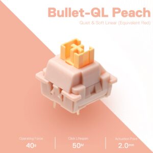 Redragon A113 Bullet-QL Soft Linear Mechanical Switch, 3-Pin Plate Mounted Quiet Equivalent, Hot-Swappable DIY Keyboard Switch Mod, 50 Million Click(24 pcs Switches, Keycap + Switch Puller)