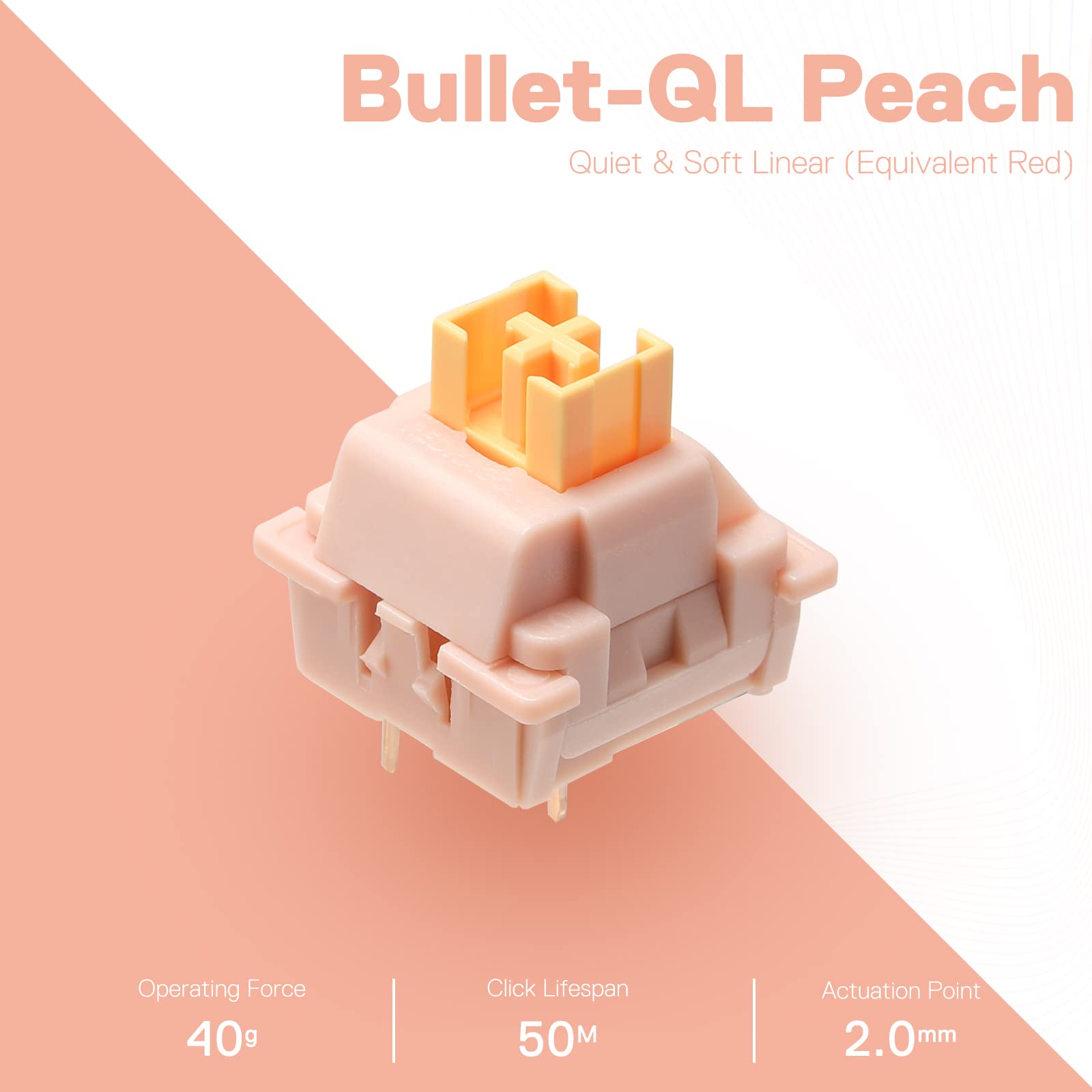 Redragon A113 Bullet-QL Soft Linear Mechanical Switch, 3-Pin Plate Mounted Quiet Equivalent, Hot-Swappable DIY Keyboard Switch Mod, 50 Million Click(24 pcs Switches, Keycap + Switch Puller)