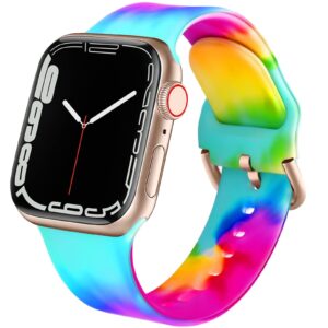 ACESTAR Double Sided Band Compatible with Apple Watch Band 38mm 40mm 41mm/42mm(Series 10), Cute Floral Soft Silicone Replacement for iWatch Series 9 8 7 6 5 4 3 2 1 SE, Tie Dye E