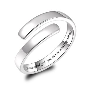 beilin 925 sterling silver inspirational jewelry rings adjustable ring personality encouragement gift for teens women (beautiful ***, you can do amazing things)