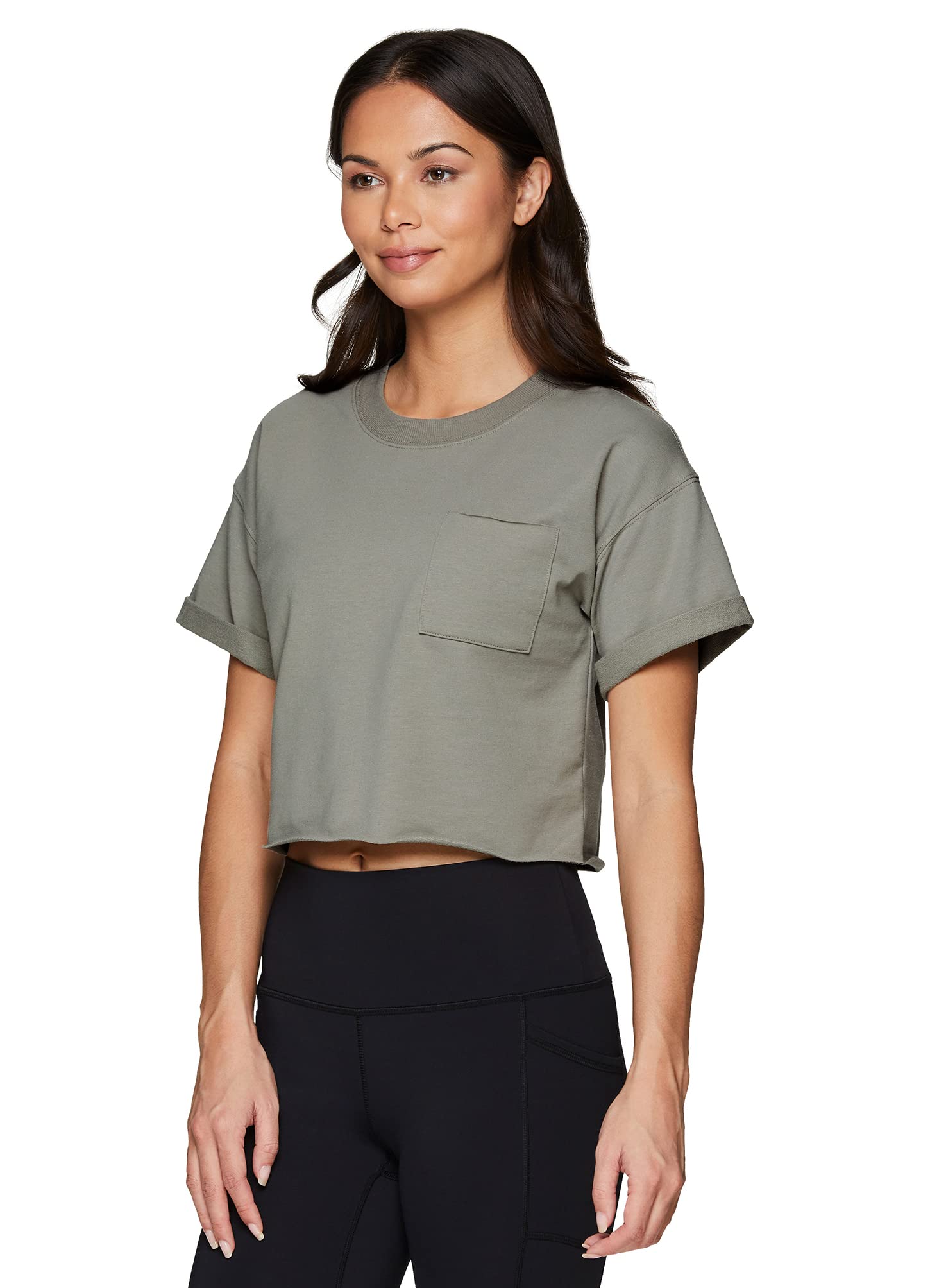 RBX Active Women's Crop Top Cotton Short Sleeve Yoga Cropped T-Shirt BFT Sage XL