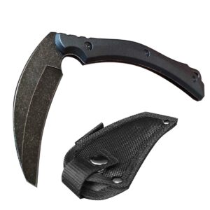 Fixed Blade Knife, Outdoor Hunting Camping Sickle, Stonwash Blade, High Hardness Plastic Handle w/Sheath