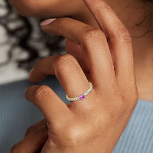 Jewelrygift Plated Stacking Band Ring Created-Pink-Sapphire Gtone Daliy Wear, Party Wear, Ofice Wear Beautiful Engagement Wedding Jewelry for Men and Women Ring : 5.5