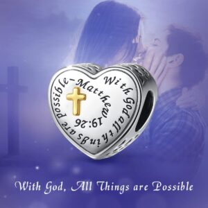 Vito Sterling Silver Charms for Pandora Bracelets, With God All Things Are Possible Cross European Beads Christian Gifts for Women