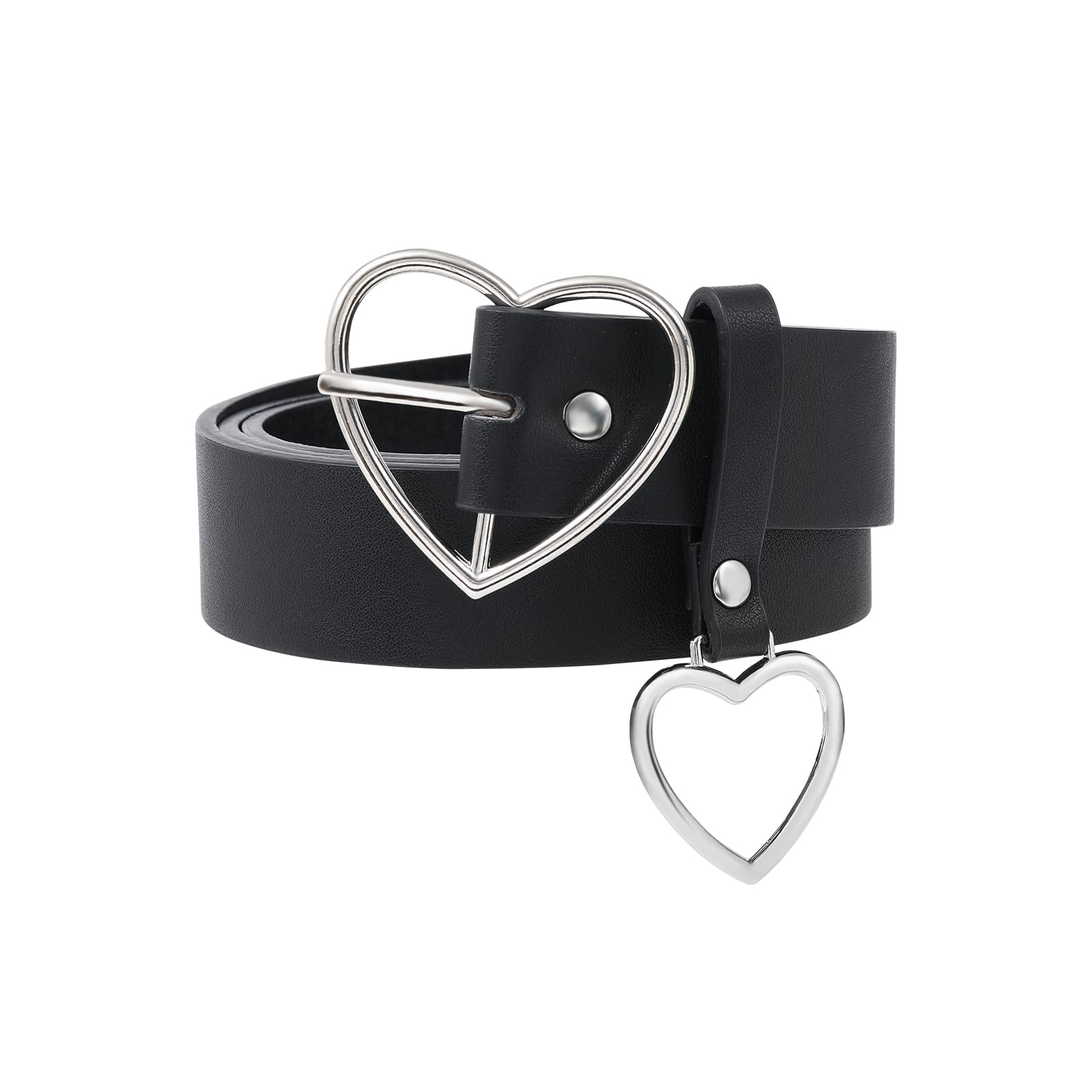 AWAYTR Women Leather Punk Waist Belt - Black PU Leather Body Adjustable Ladies Belts with Heart Buckle for girls (Heart-shaped Buckle)