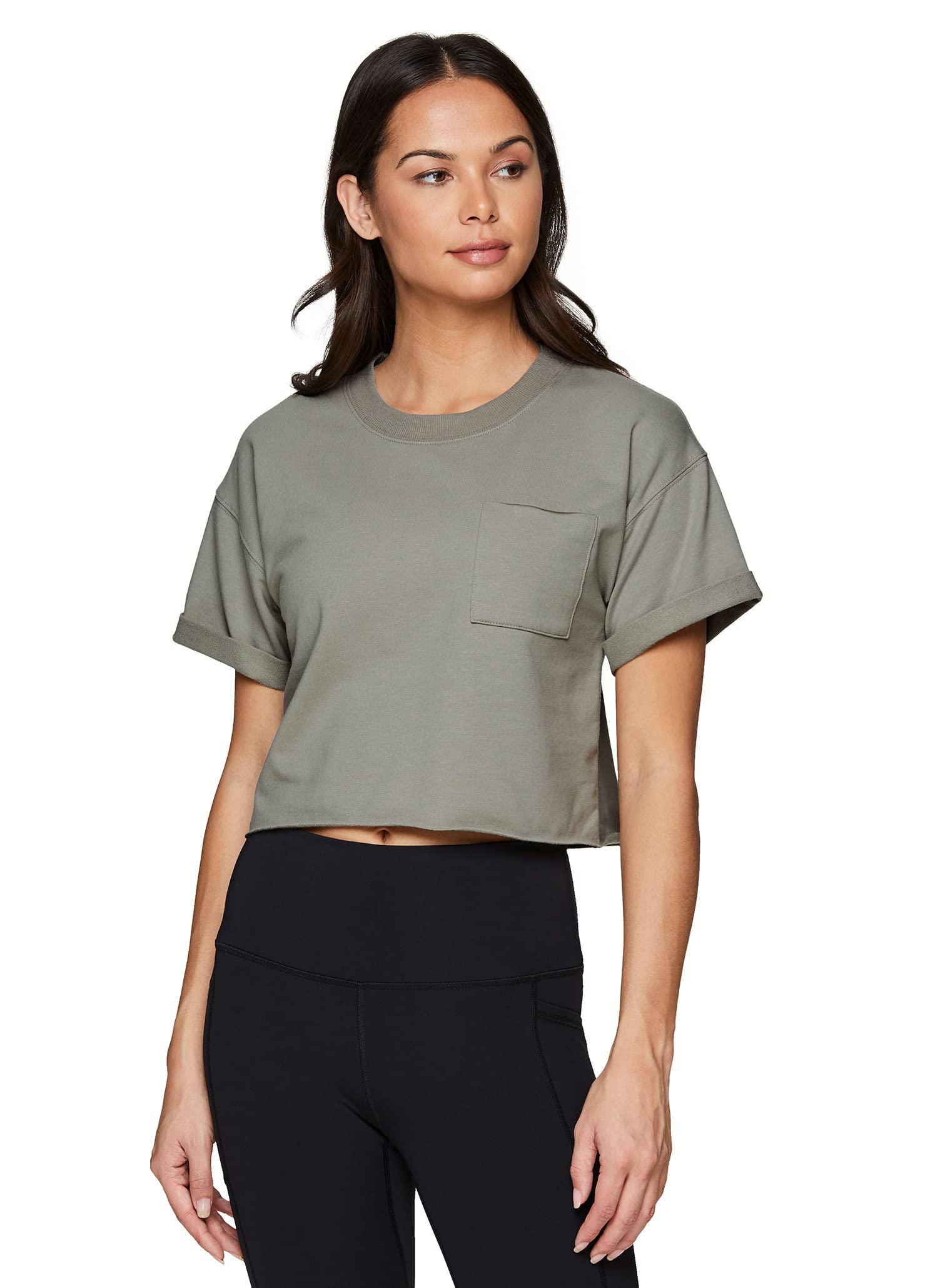 RBX Active Women's Crop Top Cotton Short Sleeve Yoga Cropped T-Shirt BFT Sage XL