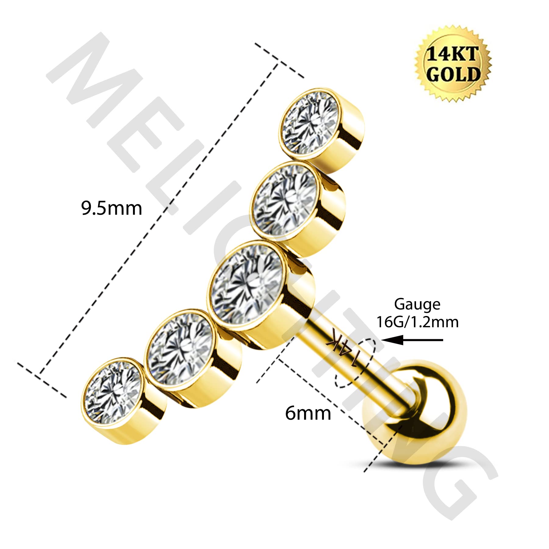 MeIighting 14K Gold Helix Earrings 16G Clear CZ Cartilage Earrings Tragus Piercing Earrings Stud Earring Body Piercing Jewelry