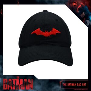 DC Comics The Batman Dad Hat, Embroidered Logo Adult Baseball Cap with Flat Brim, Black, One Size