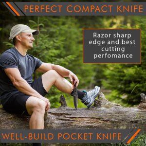 Bundle of 2 Items - Black Pocket Knife - Serrated Sharp 3,5" Blade Folding Knives - EDC USMC Best Camping Hunting Fishing Hiking Survival Knofe - Travel Accessories Gear - Gifts for Men