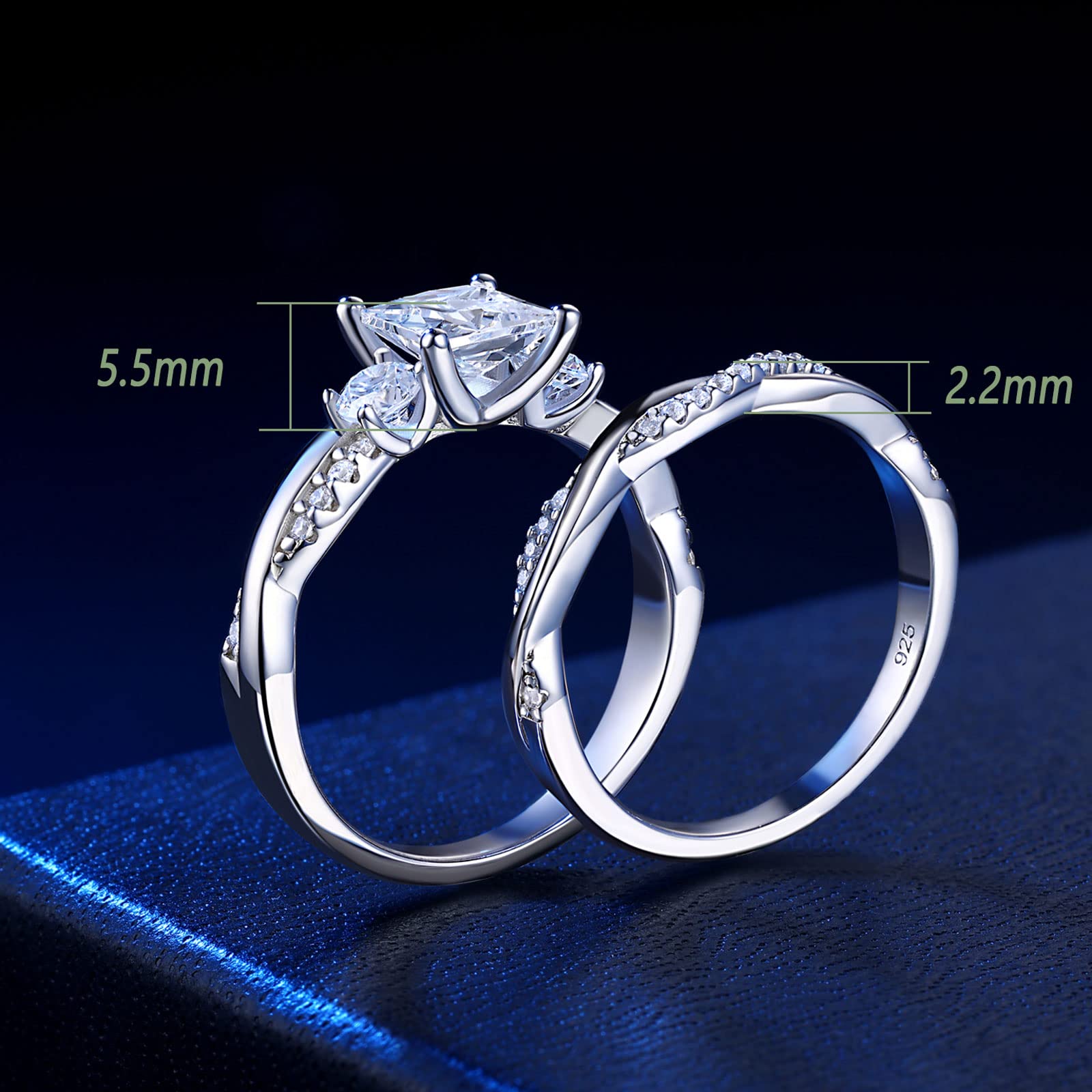 Wuziwen 1 Carat Wedding Infinity Band Bridal Ring Sets Princess AAAAA CZ Sterling Silver Size 6