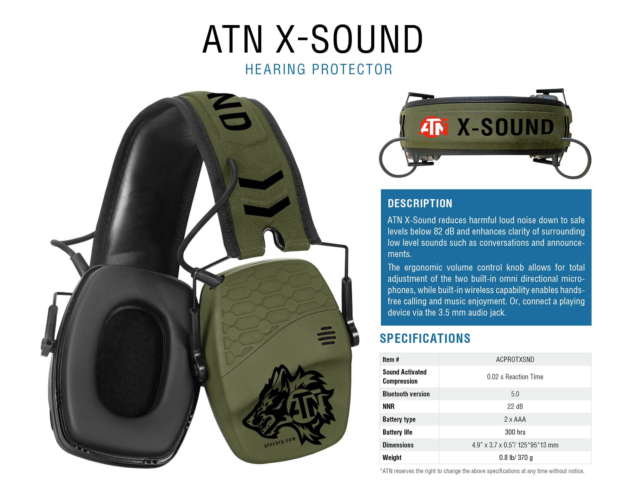 theOpticGuru ATN X-Sound Smart Hearing Protector, Electronic Earmuffs w/bluetooth