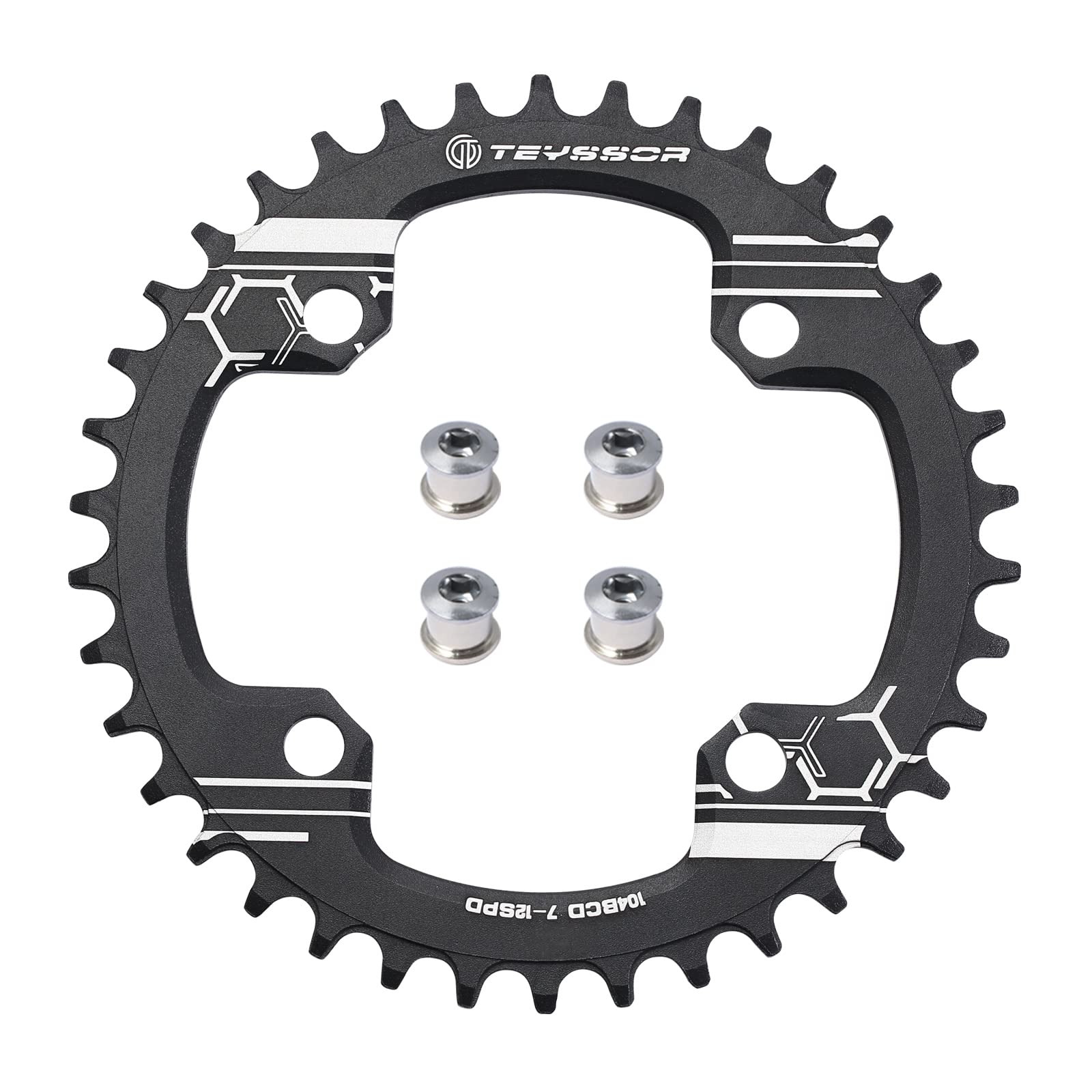 Teyssor Mountain Bike 170mm Crankset 104 BCD 32T 34T 36T 38T Set Round Chainring with Bottom Bracket and Chainring Bolts Compatible with Shimano, FSA, Gaint