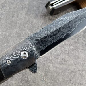 Sitivien ST234 Damascus Steel Folding Knife,Handmade VG10 Core Blade and Ebony Wood Liner Lock Handle,EDC Tool Knife for Men Outdoor Camping Damascus knife EDC Hunting Folding Knife … …