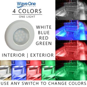 Wave One Marine | Flush Mount 3" RGBW Internal Driver LED Courtesy Boat Light | RV Accent | Interior Exterior Deck Transom Cockpit T Top | Waterproof IP67 (White Bezel)