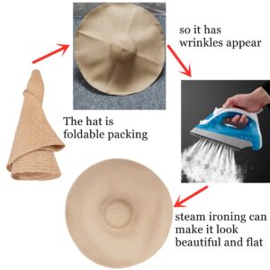 Oversized Beach Straw Hats for Women Floppy, Extra Large Sun Visor Hat Wide Brim Summer Packable Huge Roll Up Big Beach Hat for Women Foldable, Khaki