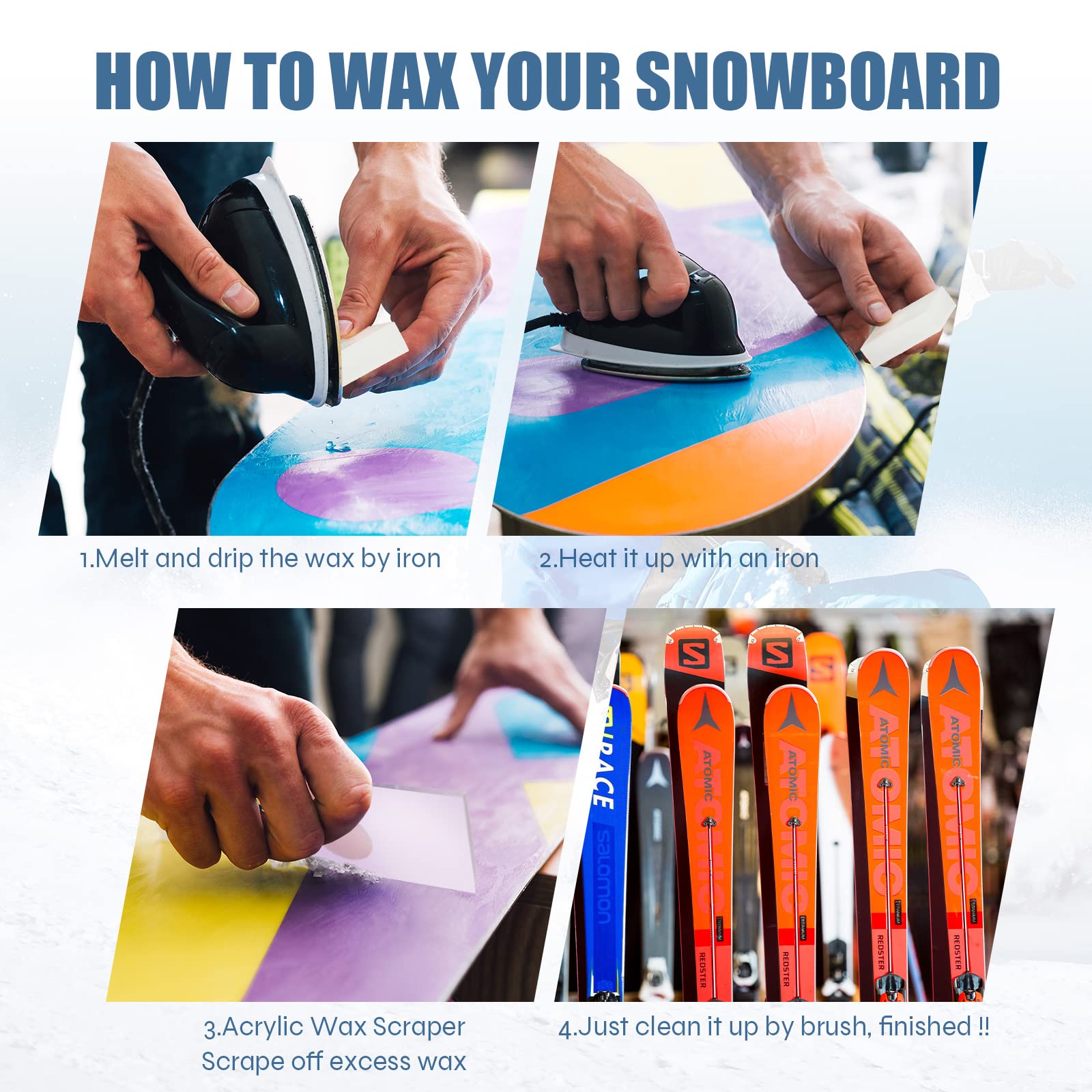 Tondiamo All Temp Snowboard Wax Snow Block with Acrylic Snowboard Wax Scraper 500g Ski Wax Bar Snow Board Wax White Snowboarding Wax Downhill Ski Tuning Kit Snowboard Accessories