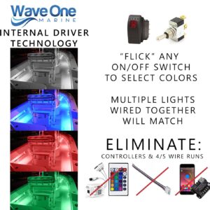 Wave One Marine | Flush Mount 3" RGBW Internal Driver LED Courtesy Boat Light | RV Accent | Interior Exterior Deck Transom Cockpit T Top | Waterproof IP67 (White Bezel)