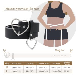 AWAYTR Women Leather Punk Waist Belt - Black PU Leather Body Adjustable Ladies Belts with Heart Buckle for girls (Heart-shaped Buckle)