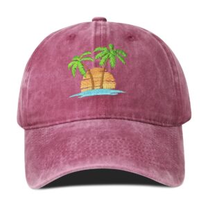 Hepandy Palm Tree Embroidered Burgundy Baseball Caps for Men Women, Outdoor Embroidery Summer Beach Trucker Hat Dad Hats