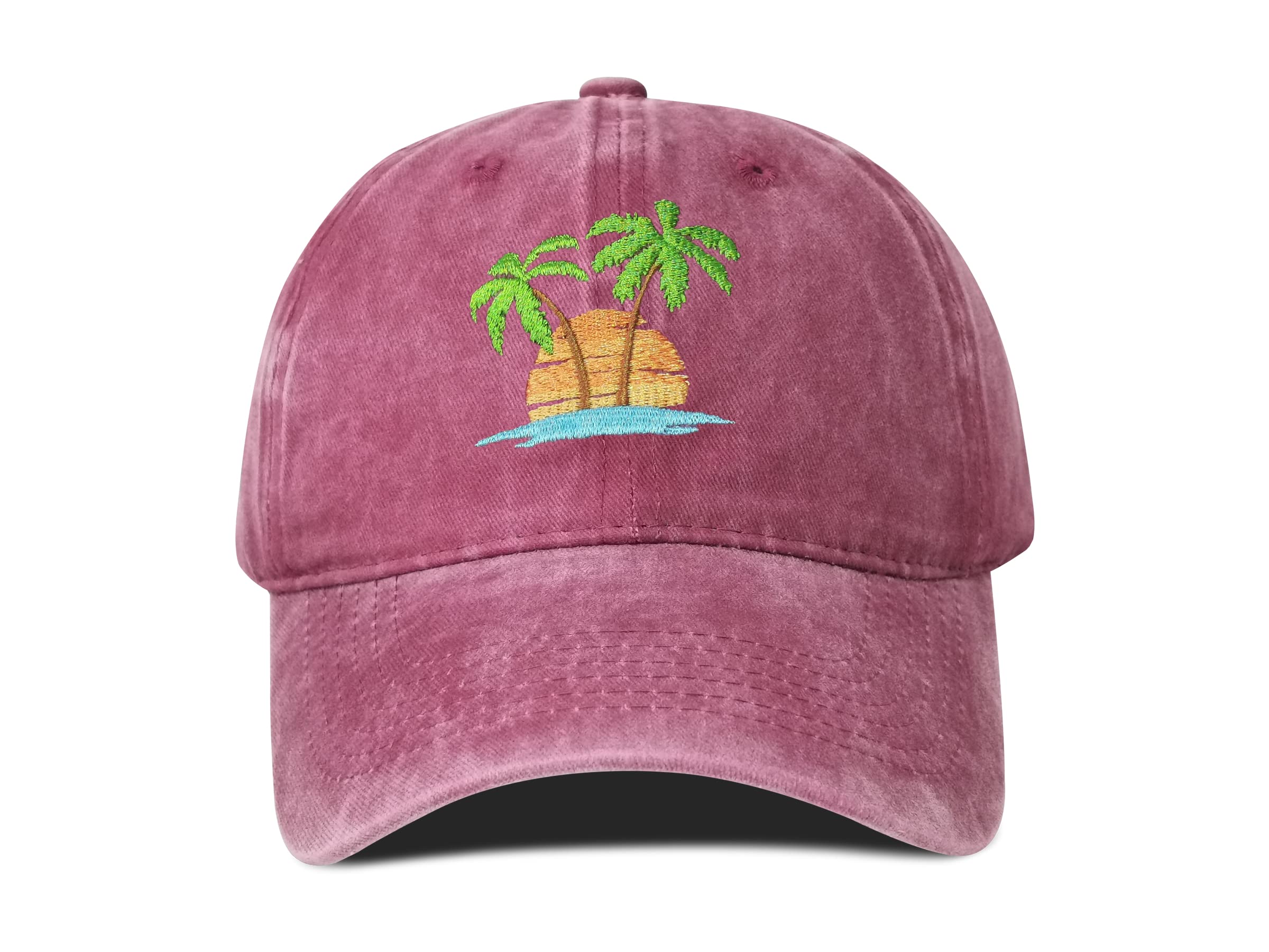 Hepandy Palm Tree Embroidered Burgundy Baseball Caps for Men Women, Outdoor Embroidery Summer Beach Trucker Hat Dad Hats