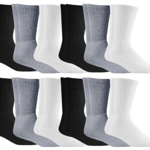 Yacht & Smith 12 Pairs Mens Cotton Crew Socks, Solid, Athletic Sports Socks, Valuepack