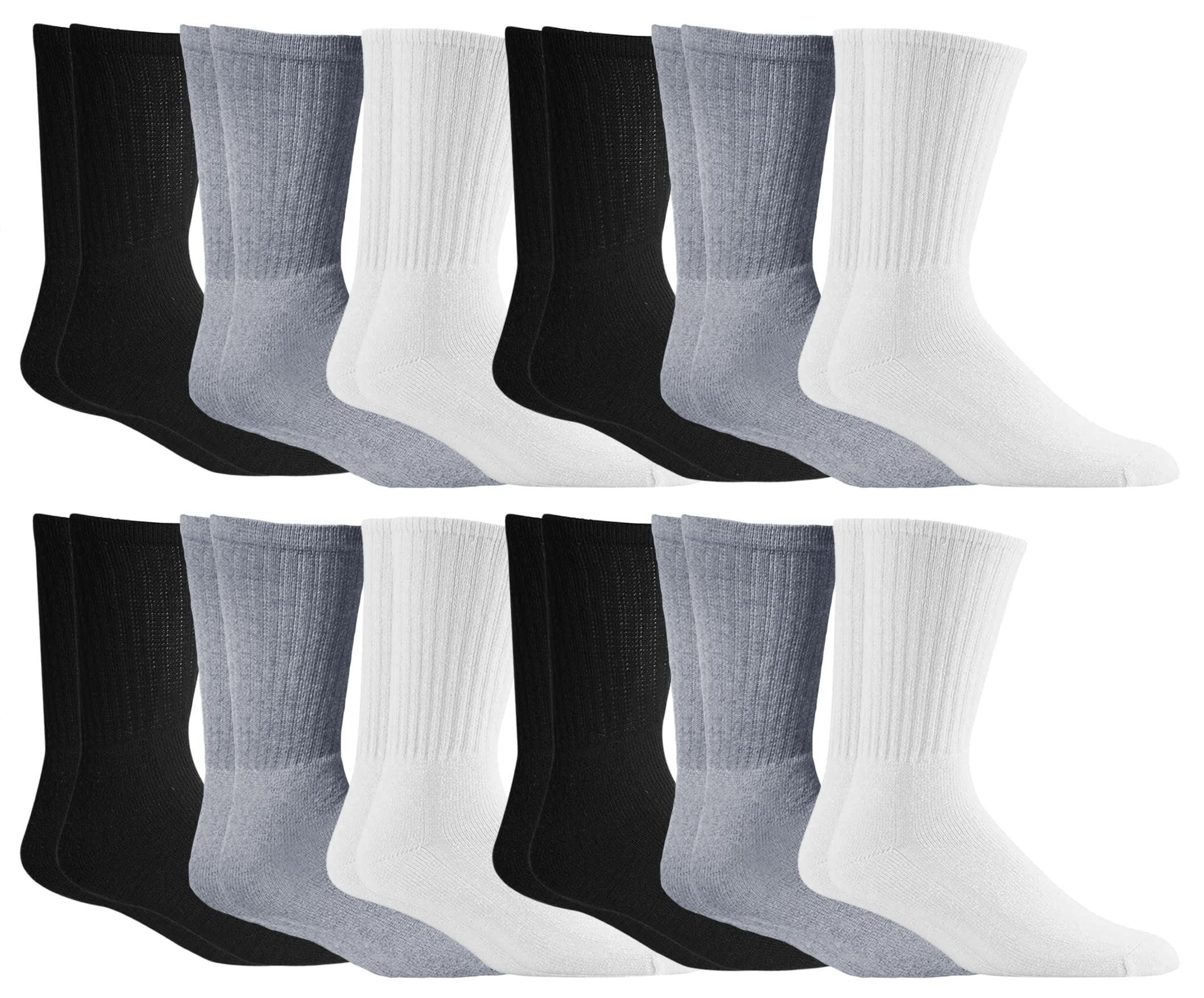 Yacht & Smith 12 Pairs Mens Cotton Crew Socks, Solid, Athletic Sports Socks, Valuepack