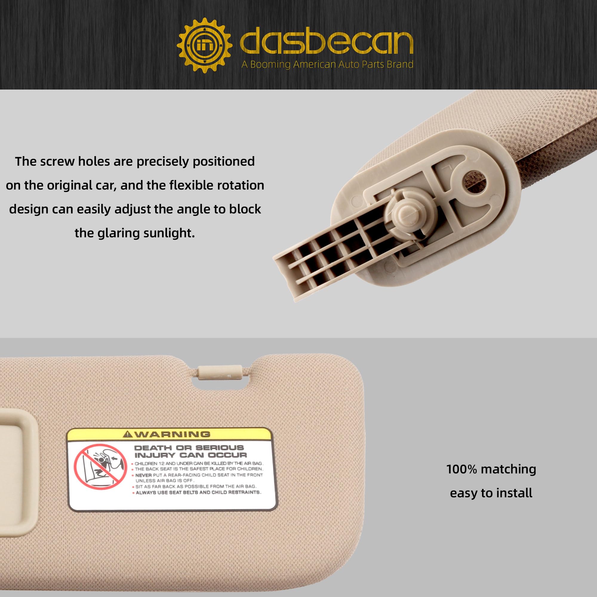 Dasbecan Beige Left Driver Side Sun Visor Compatible with Hyundai Elantra 2011 2012 2013 2014 2015 Replaces# 852103X000TX