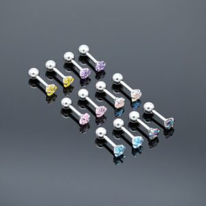 Stainless Steel CZ Cartilage Earrings for Women Men Girls Round Rainbow Quartz Cubic Zirconia Stud Earrings Set 20G 18G Black Conch Tragus Helix Piercing Stud 5Pairs (Silver Mix-1, 16G)