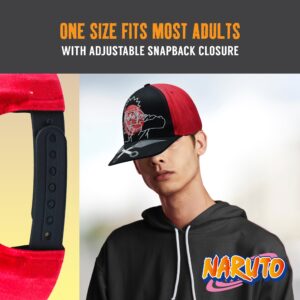 Naruto Baseball Hat, Jutsu Daggers Design Adult Snapback Cap with Flat Brim, Red/Black, One Size