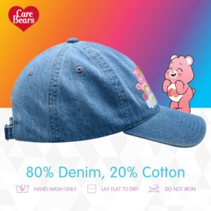 Care Bears Dad Hat, Cheer Bear Rainbow Design Baseball Cap with Curved Brim, Denim, One Size