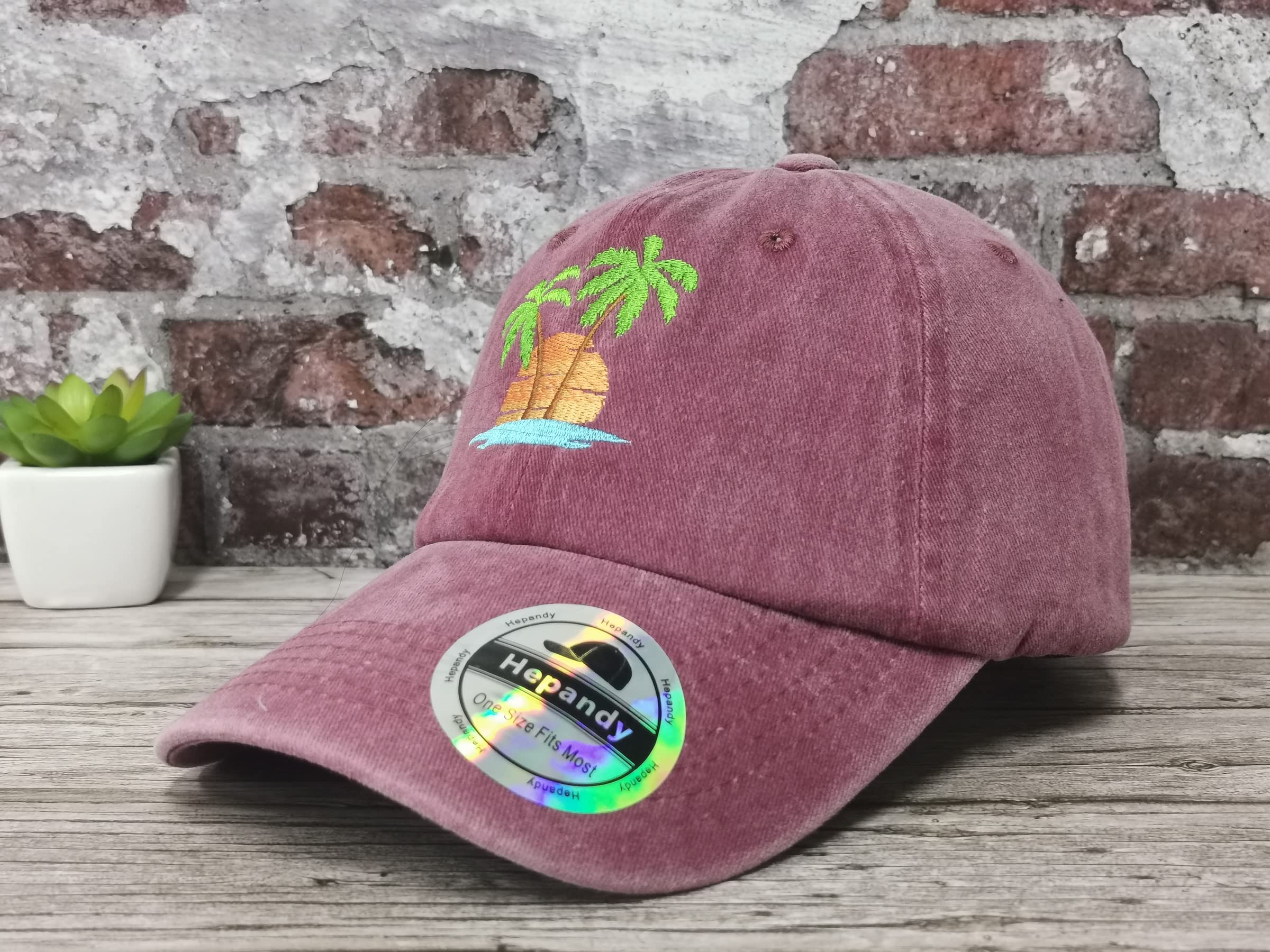 Hepandy Palm Tree Embroidered Burgundy Baseball Caps for Men Women, Outdoor Embroidery Summer Beach Trucker Hat Dad Hats