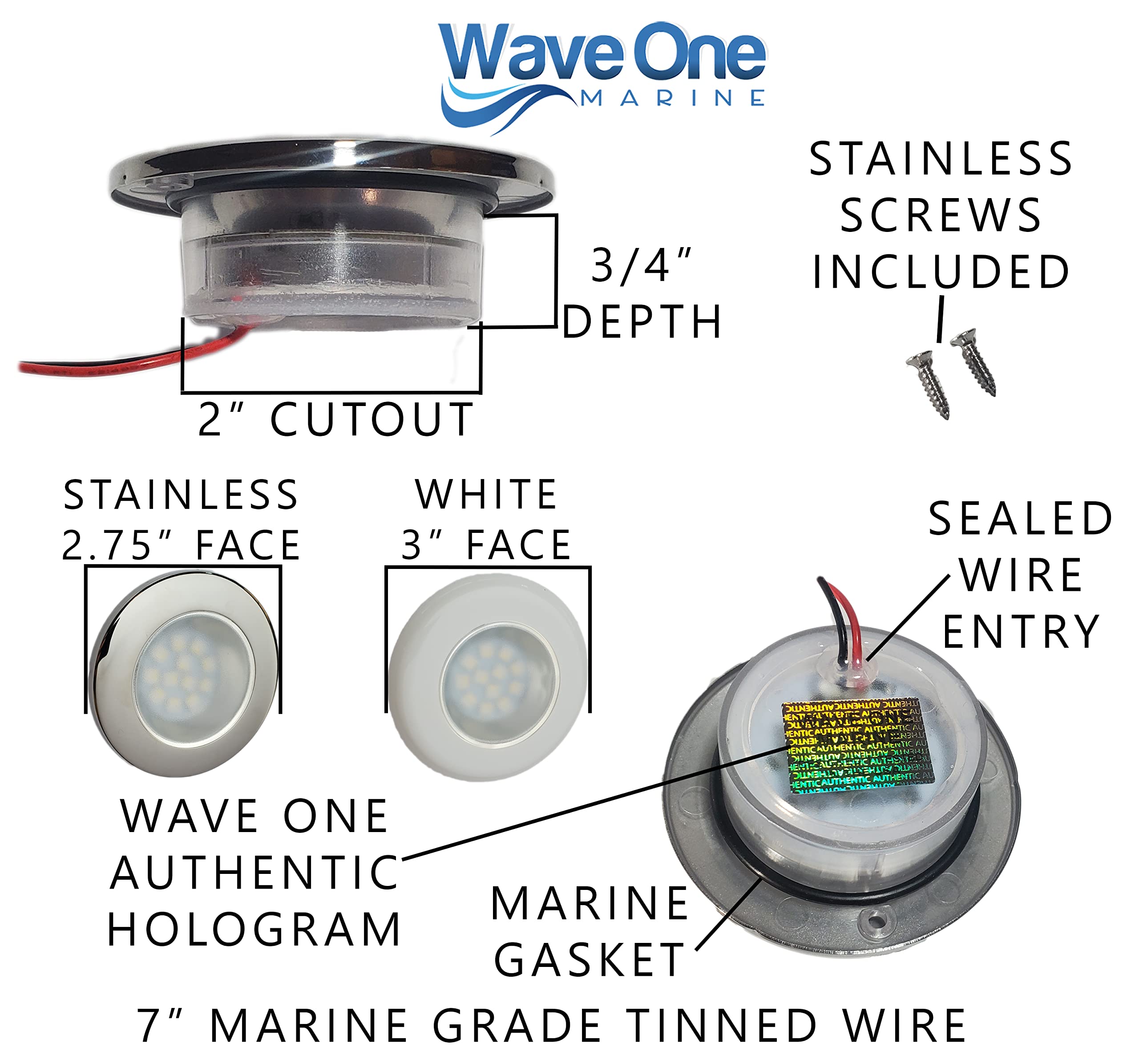 Wave One Marine | Flush Mount 3" RGBW Internal Driver LED Courtesy Boat Light | RV Accent | Interior Exterior Deck Transom Cockpit T Top | Waterproof IP67 (White Bezel)