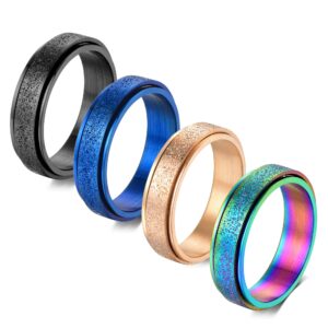 fekang Anxiety Rings Fidget Rings for Women Stress Relief Spinner Rings for Anxiety Stress Rings 4Pcs 6MM Titanium Steel Rings Size 5-12 (8, 6mm spinner rings 4pcs)