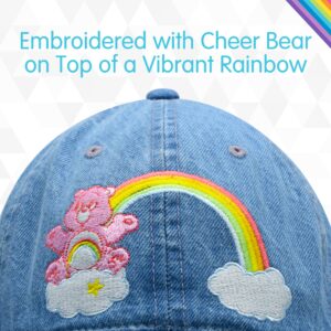 Care Bears Dad Hat, Cheer Bear Rainbow Design Baseball Cap with Curved Brim, Denim, One Size