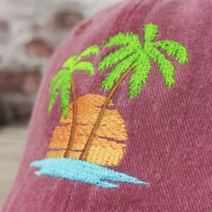 Hepandy Palm Tree Embroidered Burgundy Baseball Caps for Men Women, Outdoor Embroidery Summer Beach Trucker Hat Dad Hats